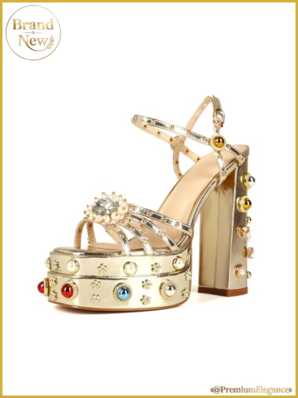 Rhinestone Platform Chunky Heel Open Toe Ankle Strap Sandals